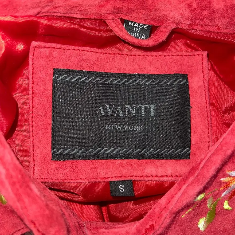 Suede Embroidered Vintage Jacket Birds Floral Leather - Picture 8 of 10